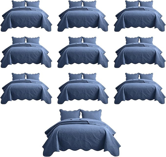 IR Imperial Rooms 10 Pack Queen Quilt Bedding Set (90" x 96") - Bulk Wholesale for Hotels, Guest Bedroom & Airbnbs - Lightweight Microfiber Reversible Floral Embossed Quilts Bedspreads (Light Blue)