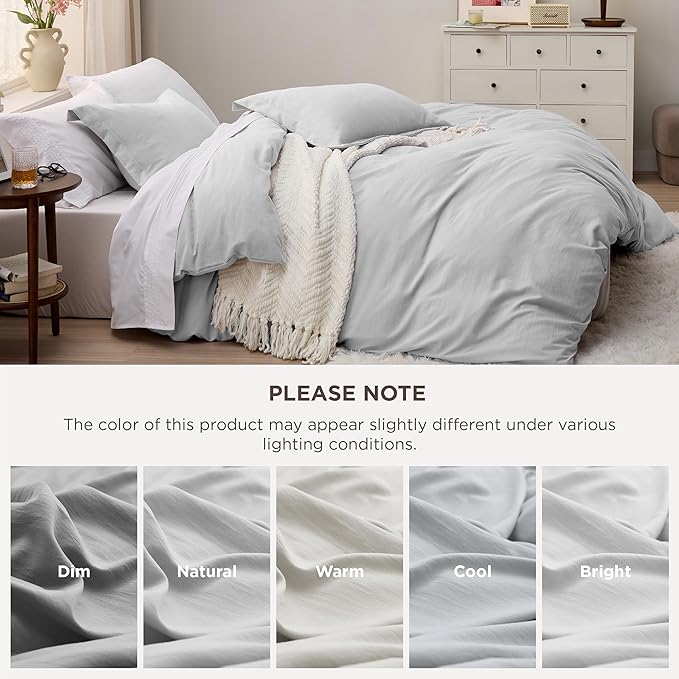 Bedsure Light Grey Duvet Cover Twin/Twin XL Size - 2 Pieces Prewashed Cotton-Like Extra Soft Bedding Set, Includes 1 Twin Duvet Cover 68x90 Inches with Zipper Closure & 1 Pillow Sham, No Comforter