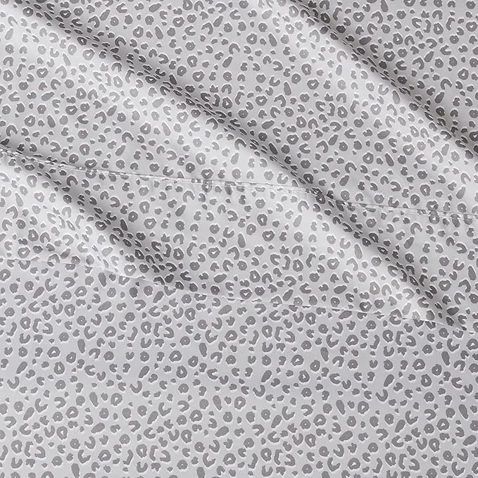 Amazon Basics Lightweight Breathable Super Soft Microfiber 4-Piece Bed Sheet Set,Wrinkle Resistant with 14-inch Deep Pockets,Queen,Gray Cheetah,Printed,(Pack of 4)
