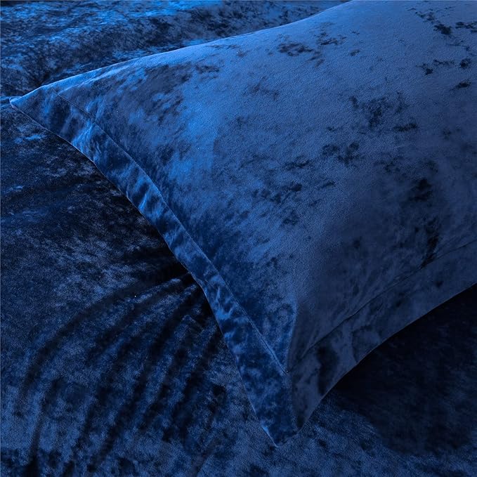 Sunshine Nicole Distressed Velvet Comforter Set, Distressed Velvet Face and Brushed Solid Microfiber Reverse, with Light Weight Soft Poly Fill, 5 Pieces Navy, King