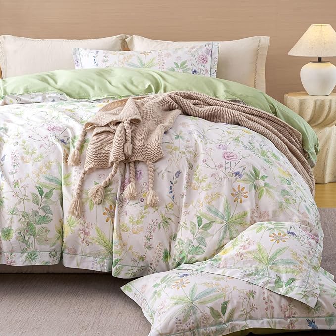 OAITE Duvet Cover Set Twin Size Floral Pattern Ultra Soft 100% Cotton Duvet Cover Sets 3-PC, Breathable Duvet Cover with Zipper Closure & Corner Ties(2 Pillow Shams,1 Duvet Cover)
