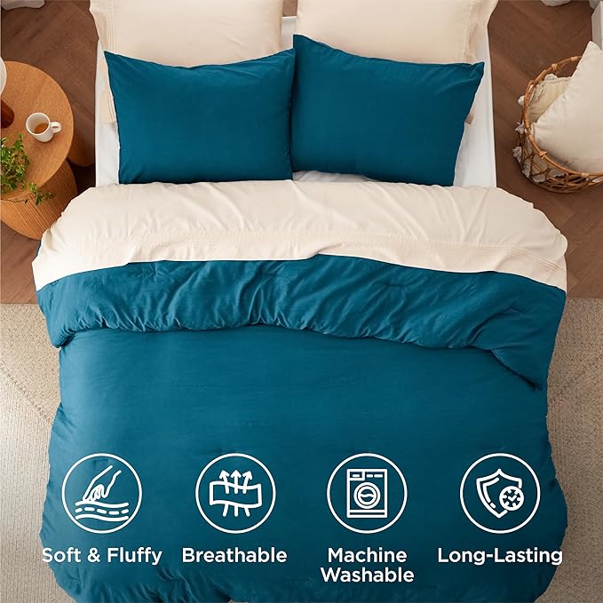 Bedsure King Comforter Set, Teal Soft Prewashed Bedding for All Seasons, 3 Pieces GentleSoft™ Bed Set, 1 Lightweight Comforter (104"x90") and 2 Pillowcases (20"x36")