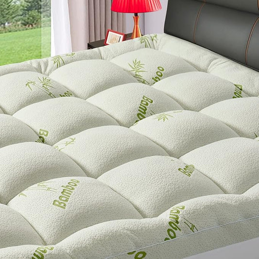 PATSBA Premium Viscose Made from Bamboo Twin Size Mattress Topper for Back Pain,1200 GSM Quilted Fitted Extra Thick Mattress Pad,Pillow Top Mattress Cover with Deep Pocket Up to 21 Inches（39*75inch）