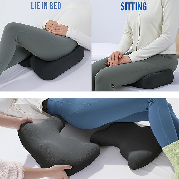 Memory Foam Bed Sore Cushion with T-Shaped Cutout – Pressure Relief Pillow for Tailbone, Coccyx & Butt | Dual-Piece Design with Massage Tool & Washable Cover for Sitting or Lying (Black)