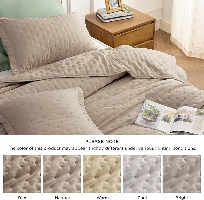 Bedsure Twin Quilt Bedding Set - Soft Ultrasonic Twin XL Bedspread - Light Camel Coverlet Quilted Bedding - Lightweight Comforter Set for All Seasons (Includes 1 Pillow Sham)