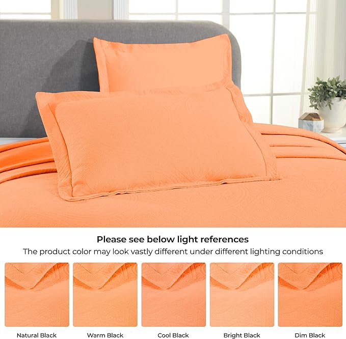 Superior 2 Piece Celtic Circles Cotton Bedspread Set, Decorative Bed Spread, Home Bed Decor, 1 Pillow Sham, Medium Weight Blanket, Matelasse Coverlet Bedding, Wedding Ring Design, King, Salmon