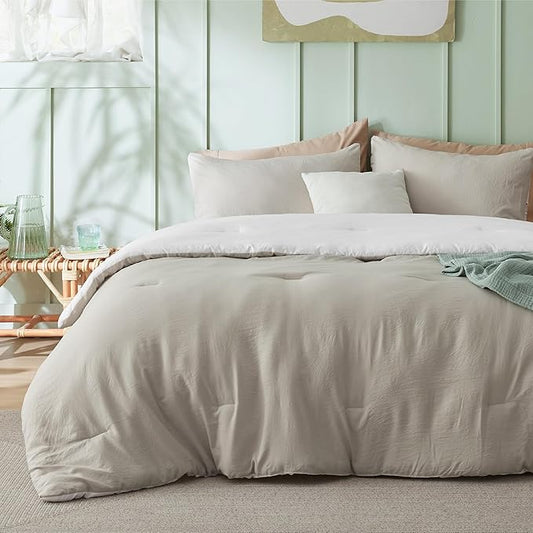 Bedsure Twin/Twin XL Comforter Set, Beige White Soft Prewashed Bedding for All Seasons, 2 Pieces GentleSoft™ Bed Set, 1 Lightweight Comforter (68"x88") and 1 Pillowcase (20"x26")