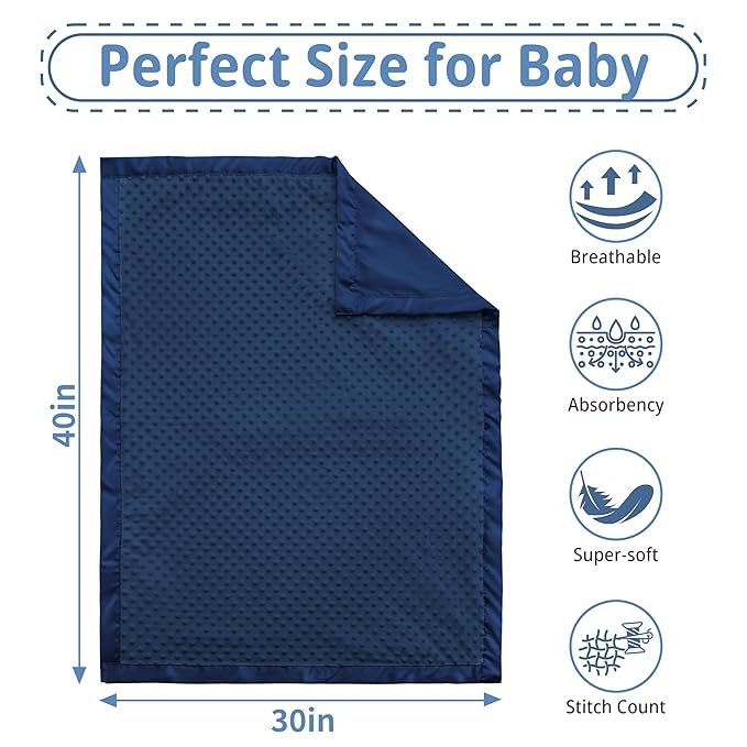 Pro Goleem Baby Soft Minky Dot Blanket with Silky Satin Backing Baby Gifts for Boys and Girls (Navy Blue, 30’’ x 40’’)