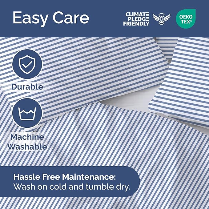Duvet Cover Twin/Twin XL Size - Extra Soft Twin/Twin XL Size Duvet Cover - Lightweight, Breathable & Cozy w/ Zipper Closures and Ties - 68" x 90" Inches - (Blue Stripes 2) Comforter Not Included