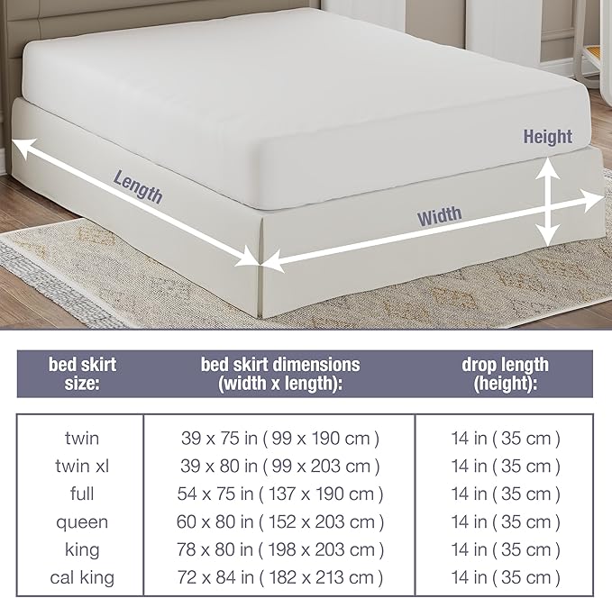 Lux Hotel Tailored Bed Skirt Classic 14" Drop Length Pleated Styling, California King, Ivory