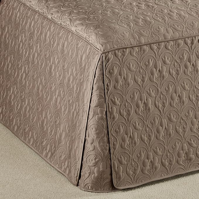 Cambridge Classic Luxury Bedding | Neutral Mink-Hued Solid Color Polyester Satin | Elaborate Damask Quilting | 6 Pc Bed Set Includes Oversized Full Bedspread, 2 Standard Shams, & 3 Decorative Pillows