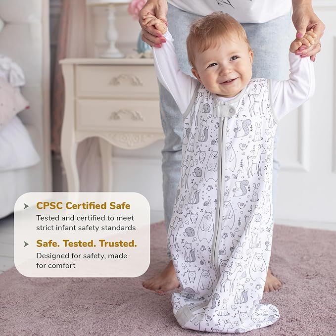 Baby Sleep Sack 1.0 TOG, Organic Cotton Baby Wearable Blanket with Two-Way Zipper, Swaddle Transition Baby Sleeping Bag, All-Season Sleep Sack for Newborn Infant Toddler Boy Girl, 0-6 Months, 1-Pack