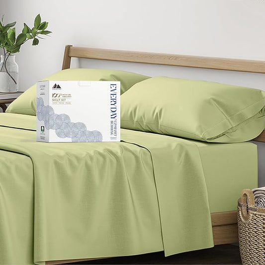 Mayfair Linen 100% Organic Cotton Sheets Queen Size - 4 PC Organic Cotton Queen Size Percale Weave Sheet Set, Soft, Cooling, Crisp & Breathable, 16" Deep Pocket Hotel Quality Bedding Set - Sage Green