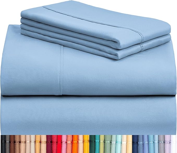 LuxClub 4 PC King Sheet Set, Breathable Luxury Bed Sheets, Deep Pockets 18" Wrinkle Free Cooling Bed Sheets Machine Washable Hotel Bedding Silky Soft - Sky King
