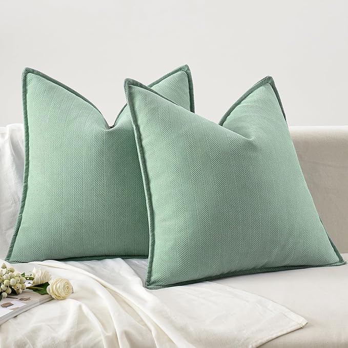 MIULEE Pack of 2 Greyish Green Decorative Pillow Covers 20x20 Inch Soft Chenille Luxurious Couch Throw Pillows Farmhouse Cushion Covers with Elegant Design for Sofa Bedroom Living Room Home Decor