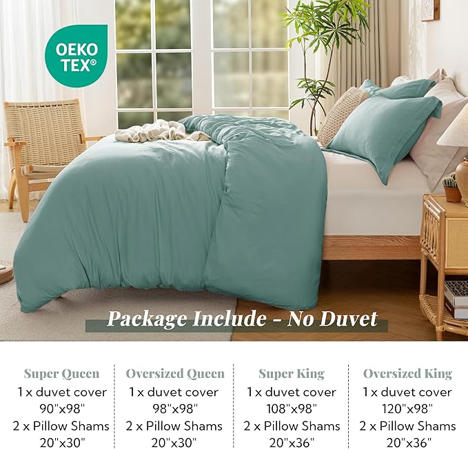 MILDLY Super Soft Duvet Cover - 100% Washed Microfiber Teal Blue Comforter Cover Set 3 Pieces with Zipper Closure & Corner Ties (No Comforter)