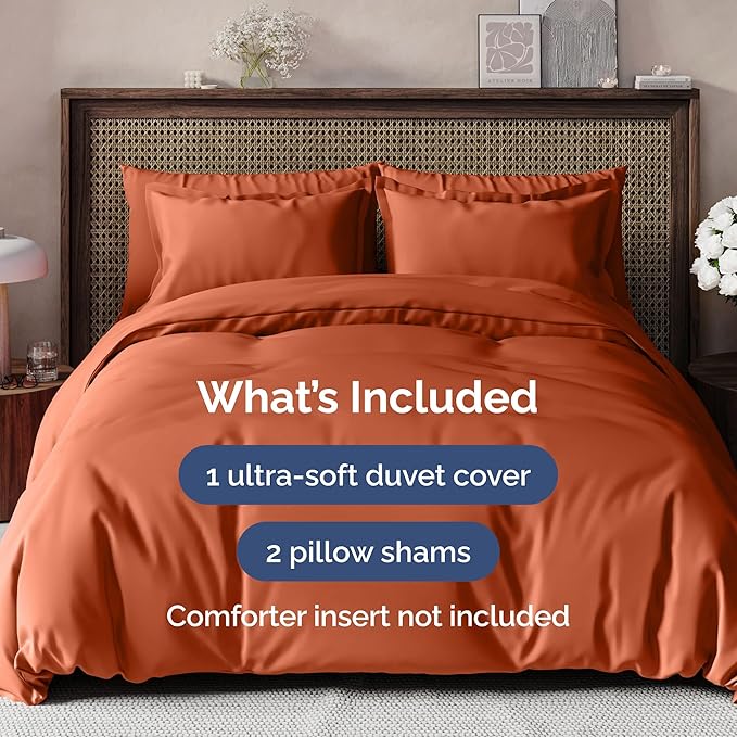 Duvet Cover Full Size - Extra Soft Full Size Duvet Cover - Lightweight, Breathable & Cozy - Easy Care & Fade Free w/ Zipper Closures & Ties - 80" x 90" Inches - (Terracotta) Comforter Not Included