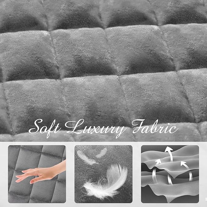 Luxury Velvet Quilt Set Queen Size, Comforter Set with Pillow Shams, Soft Lightweight Bedspread Coverlet Bedding Sets for All Seasons, Dark Grey