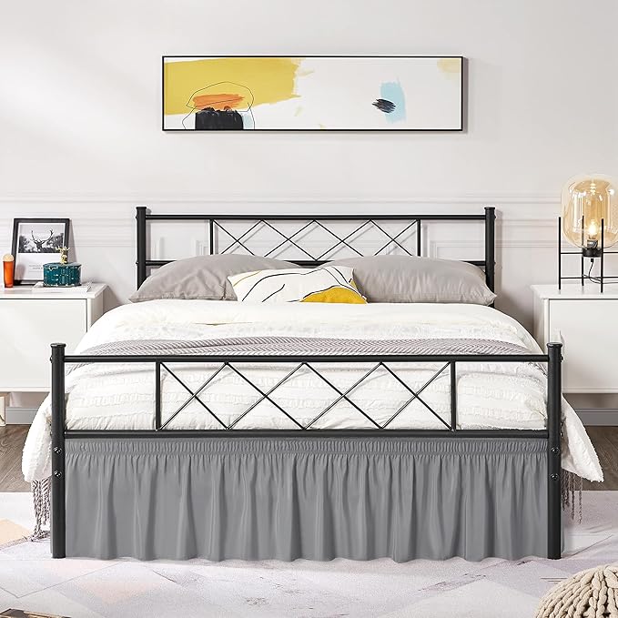 Biscaynebay Wrap Around Bed Skirts with Split Corners for Full Beds 18" Drop, Silver Grey Adjustable Elastic Dust Ruffles Easy Fit Wrinkle Resistant Silky Luxurious Fabric Machine Washable