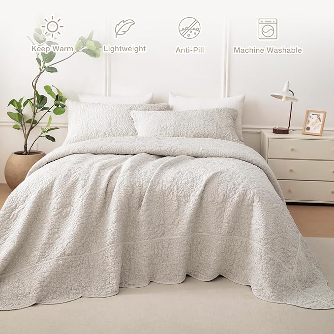 Masaca Oversized King Bedspread 128"x120",Wheat California King Quilt Bedding Set Oversized 3 Pieces Soft Lightweight Crinkled Farmhouse Extra Large Bedspread & Coverlet Sets for All Season