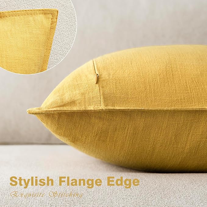 Foindtower Pack of 2, Decorative Linen Soild Throw Pillow Covers Soft Accent Euro Cushion Case Boho Farmhouse Pillowcase for Chair Couch Sofa Bedroom Living Room Home Decor 18 x 18 Inch Ginger Yellow