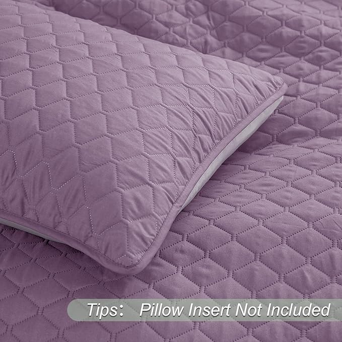 Exclusivo Mezcla Reversible King Size Quilt Bedding Set with Pillow Shams, Lightweight Quilts King Size, Soft Bedspreads Bed Coverlets for All Seasons - (Dusty Lavender, 104"x96")