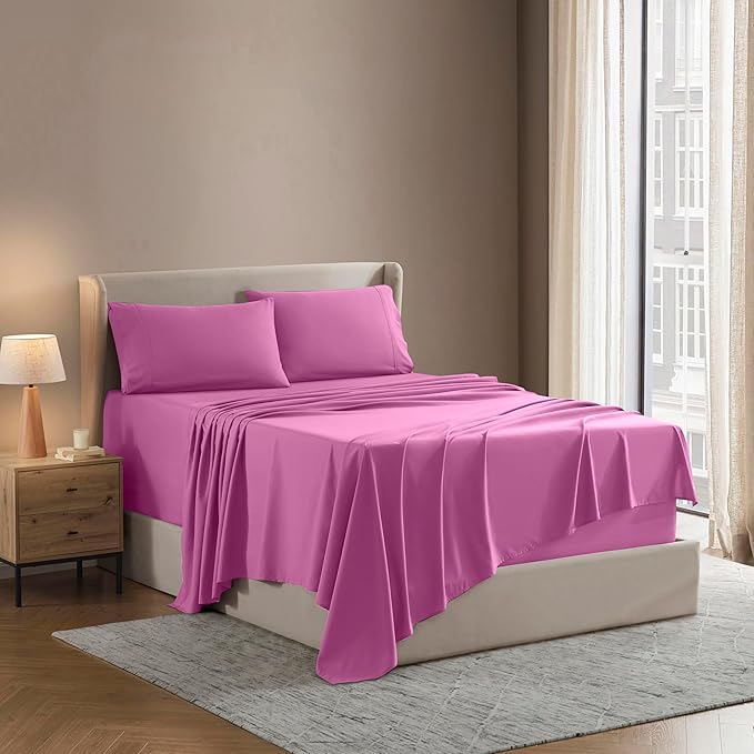 Nestl Full XL Sheet Set - Luxury 1800 Ultra-Soft Microfiber Full Extra Long Bed Sheets - Double Brushed - Deep Pockets - Easy Fit - 4 Piece Set - Bedding Sheets & Pillowcases (Full XL, Light Pink)