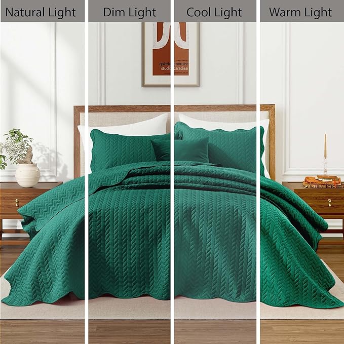 IR Imperial Rooms Twin Quilt Bedding Set Size (68” x 86”) + 1 Pillow Shams (20” x 26” + 2”) - 2 Pcs All Season Lightweight Reversible Microfiber Coverlet Embossed Quilt Bedspread (Emerald)