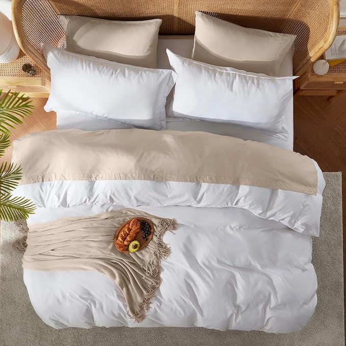 Nestl Twin Duvet Cover Set with Comforter Insert - White 3 Piece 68x90 Duvet Cover & 1 Pillow Sham with White Quilted Down Alternative Comforter, Ultra Soft, All Season