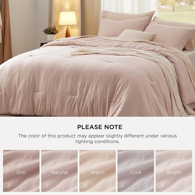 Bedsure California King Comforter Set, Light Pink Soft Prewashed Bedding for All Seasons, 3 Pieces GentleSoft™ Bed Set, 1 Lightweight Comforter (104"x96") and 2 Pillowcases (20"x36")