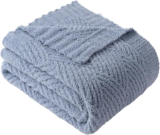 Battilo Bluish Grey Diamond Knit Throw Blanket for Couch and Bed, Soft Textured Chenille Blanket, Cozy Lightweight Decorative Blanket for Sofa, 50"x60"