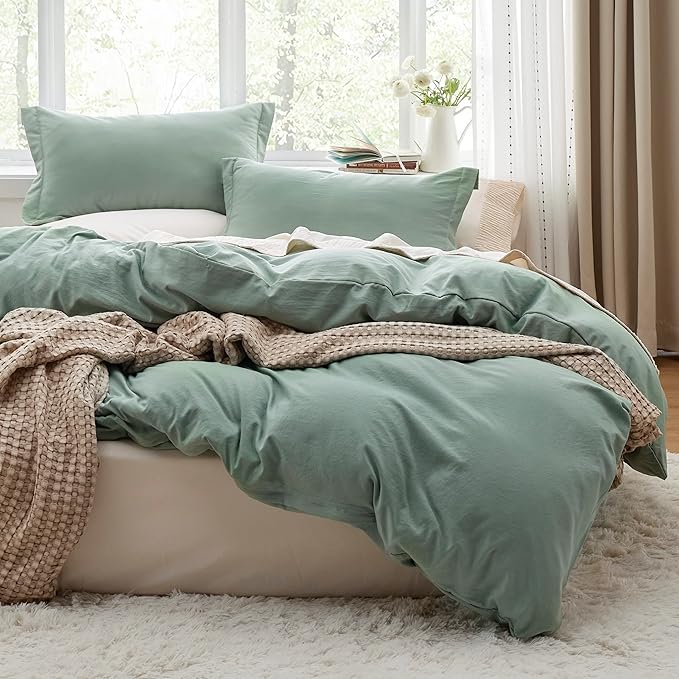 Bedsure Sage Green California King Duvet Cover - Prewashed Cotton-Like Polyester Extra Soft Bedding Set, Includes 1 Cal King Duvet Cover 104''x98'' with Zipper Closure & 2 Pillow Shams, No Comforter