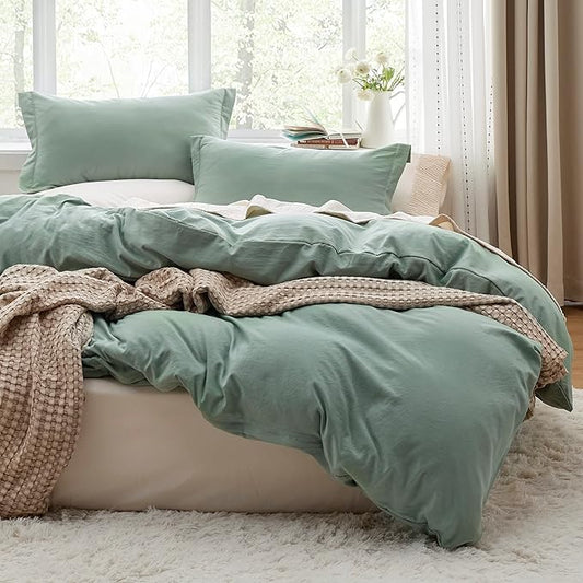 Bedsure Sage Green California King Duvet Cover - Prewashed Cotton-Like Polyester Extra Soft Bedding Set, Includes 1 Cal King Duvet Cover 104''x98'' with Zipper Closure & 2 Pillow Shams, No Comforter