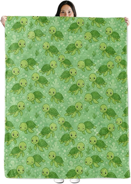 Sea Turtle Gifts, Ocean Animal Turtles Theme Flannel Blanket for Women, Nautical Birthday Throw Blankets for Kids, Girls, Travel Camping Sofa Living Room Decor 50x60 in