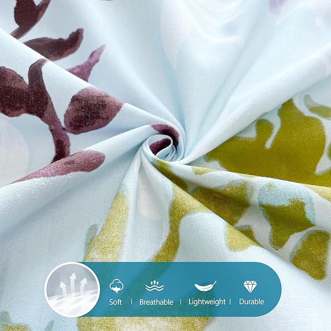 Style Quarters Dahlia Lane 3pc Duvet Cover Set - Multi-Color Floral Stems with White Leafy Silhouettes - 100% Cotton - Machine Washable - Includes 1 Duvet Cover + 2 Shams (Queen)