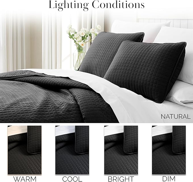 Southshore Fine Living, Inc. Quilts, Queen Size/Full Quilt Bedding Set, Stain & Pet Hair Resistant Bedding, Coverlet Queen Size/Full Size Quilt Bedspread, Soft Microfiber with 2 Pillow Shams, Black
