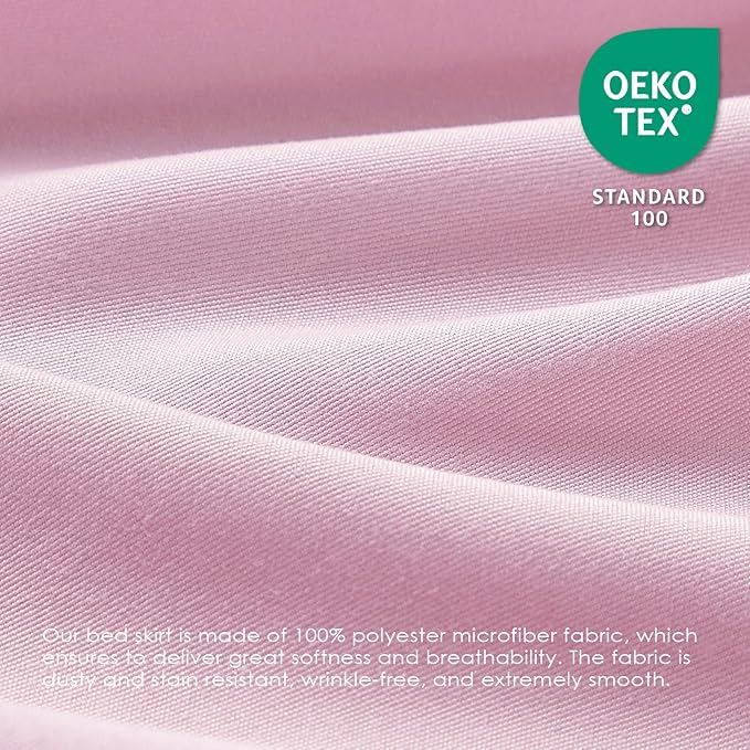 FreshCulture Elastic Wrap Around Bed Skirt - Queen Size, Easy Fit with 15-Inch Tailored Drop, Hotel Quality Dust Ruffle in Dusty Pink