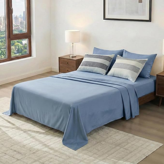 King Size Modern Striped Comforter Set, Lightiweight Soft Microfiber Bedding Sets for All Season 7 Pieces Bed in A Bag Set with Comforter, Sheets, Pillowcases & Shams, Navy Blue