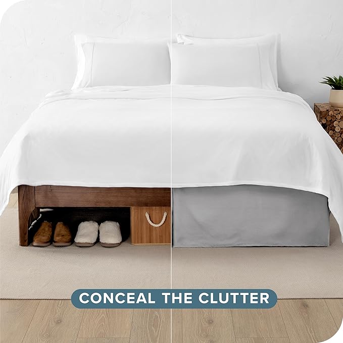 Bare Home Twin XL Bed Skirt - 15-Inch Tailored Drop Easy Fit - Bed Skirt for Twin Extra Long Beds - Center & Corner Pleats (Twin XL, Light Grey)