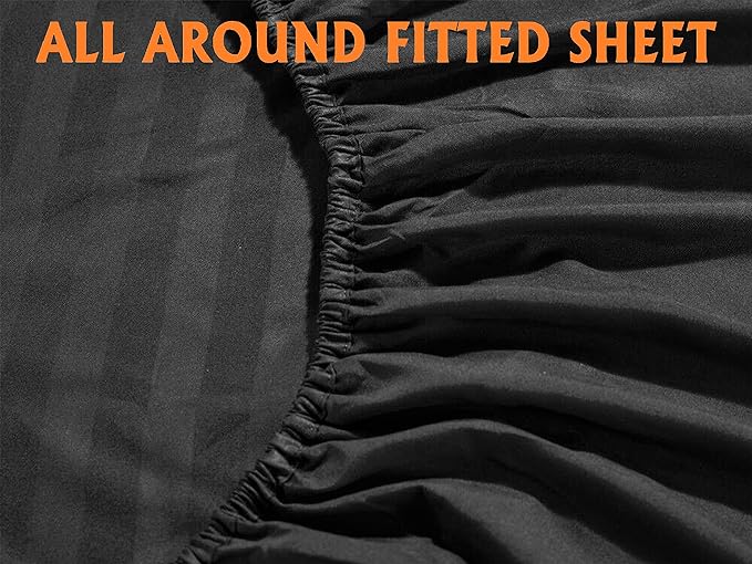 Elegant Comfort Softest and Coziest 4-Piece Sheet Set - 1500 Thread Count Egyptian Quality Luxurious Wrinkle Resistant 6-Piece Damask Stripe Bed Sheet Set, Twin XL, Black (Pack of 2)