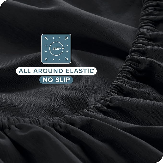 Bare Home Full Sheet Set - Luxury 1800 Ultra-Soft Microfiber Double Brushed - Deep Pockets - Easy Fit - 4 Piece Set - Bedding Sheets & Pillowcases (Full, Heathered Black)