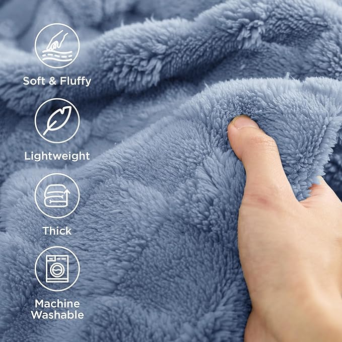 Bedsure GentleSoft Blankets Queen Size for Bed - Super Soft Cozy Blanket for Women Men Girls, Large Fuzzy Fleece Throw for Bedroom Decor, Ashley Blue, 90x90 Inches