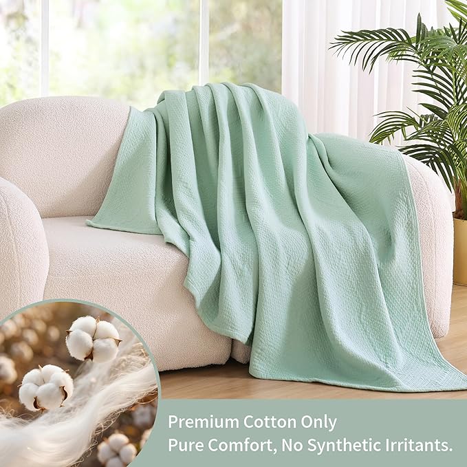 Premium 100% Cotton Blanket – All-Season Soft Breathable Bed Blanket for Queen Size – Lightweight Stylish Textured Throw for Bed– Giftable Cozy Bedding