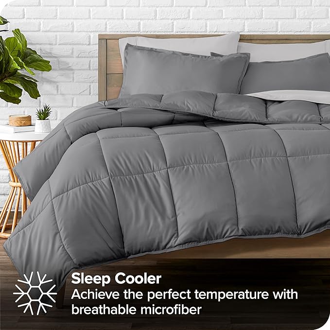 Bare Home Bed-in-A-Bag 7 Piece Comforter & Sheet Set - King - Goose Down Alternative - Ultra-Soft 1800 Premium - Bed Set (King, Grey/Light Grey)