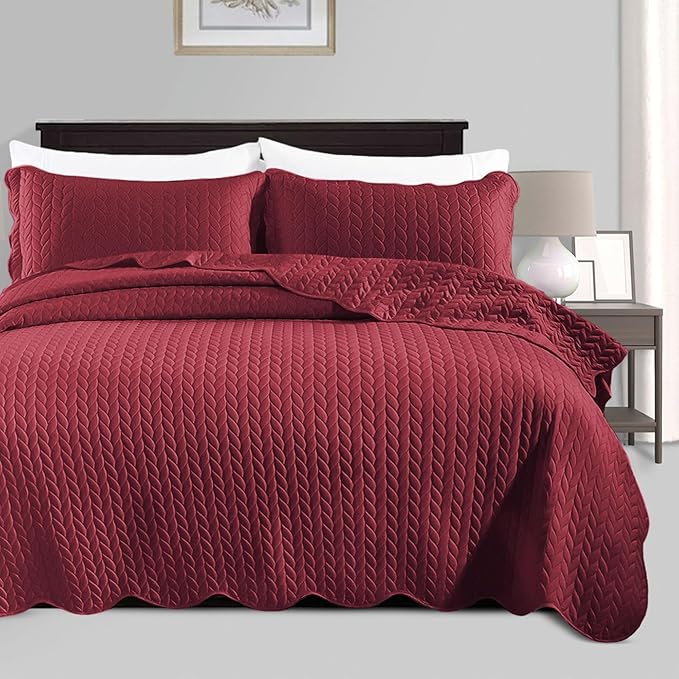 IR Imperial Rooms 8 Pack California King Quilt Bedding Set (118"x106") - Bulk Wholesale for Hotels, Guest Bedroom & Airbnbs - Lightweight Microfiber Reversible Embossed Quilts Bedspread (Burgundy)