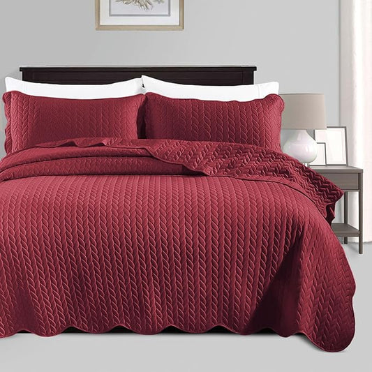 IR Imperial Rooms 8 Pack California King Quilt Bedding Set (118"x106") - Bulk Wholesale for Hotels, Guest Bedroom & Airbnbs - Lightweight Microfiber Reversible Embossed Quilts Bedspread (Burgundy)