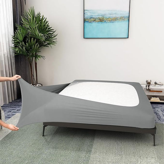 Alyvia Spring Box Spring Cover Full Size - Jersey Knit & Stretchy Wrap Around 4 Sides Bed Skirt for Hotel & Home - Full/Full XL, Light Gray