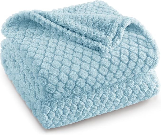 Exclusivo Mezcla King Size Fleece Blanket for Bed, Extra Soft Warm Decorative Fuzzy Blanket for Women, Lightweight Cozy Bedding Blankets, 90x104 Inches, Light Blue