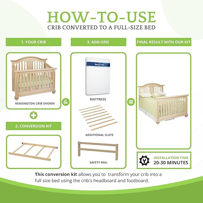 Full-Size Conversion Kit Bed Rails for Baby Cache Convertible Cribs - Solid Wood Rail - Toddler and Adult Bed Rail for Full-Size Beds - Essential Nursery & Baby Furniture (Natural)