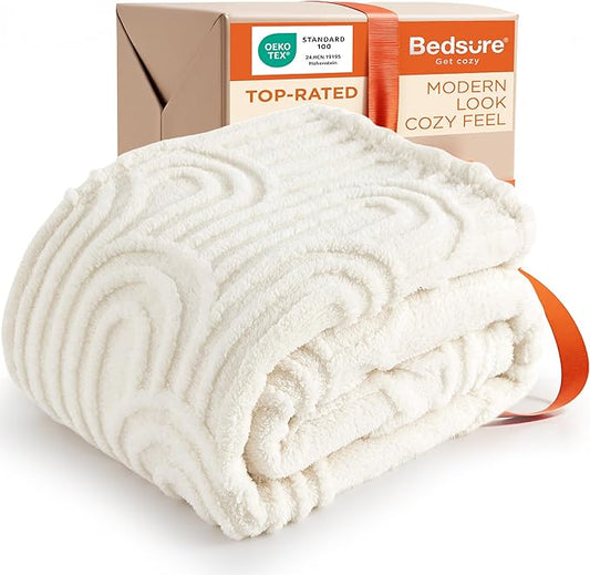 Bedsure GentleSoft Fleece Throw Blanket for Women - Super Soft & Cozy, Fluffy Blankets for Girls, Ideal for Couch & Bed, White, 50x70 Inches